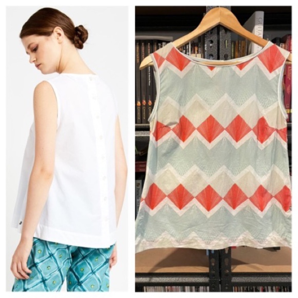 Ottod'Ame Poplin Back Buttoned Sleeveless Blouse